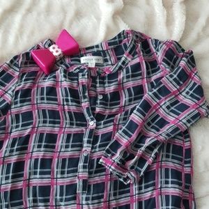 Amour Vert silk plaid half button down shirt